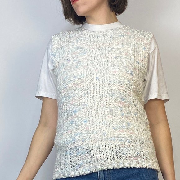 Vintage 80s NUBBY PASTEL Sweater Vest! Small - Picture 2 of 6